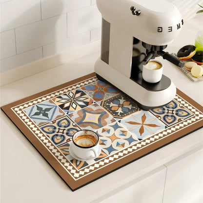 Vikama Vintage Coffee Machine Mat Absorbent Quick-Drying Drainage Mat Non-Slip Dish Drying Kitchen