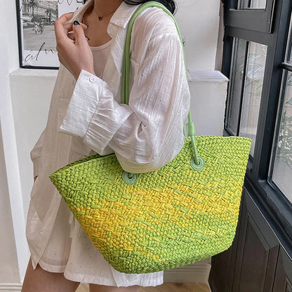 Colorful Straw Woven Beach Bag Large Capacity Underarm Basket Bag