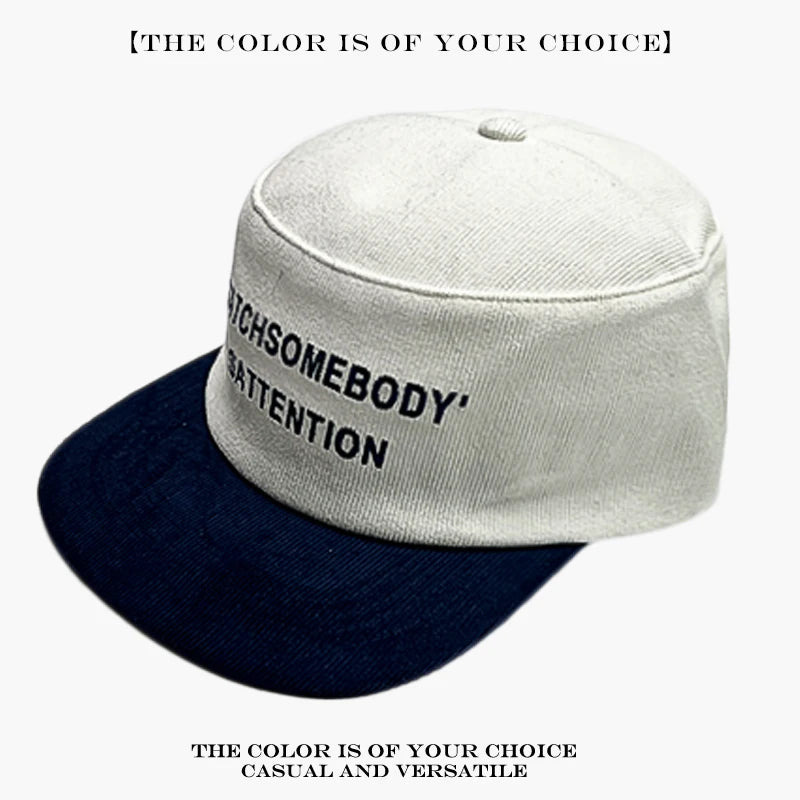 Retro Flat Brim Baseball Cap – Letter Embroidery Unisex Hat