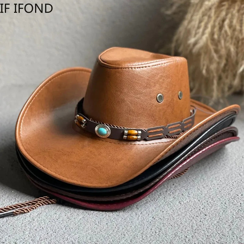 Faux Leather Western Cowboy Hat – Unisex Vintage Style