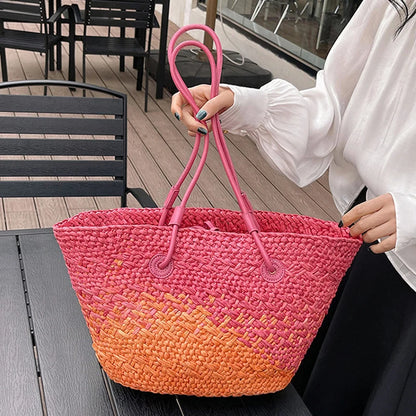 Colorful Straw Woven Beach Bag Large Capacity Underarm Basket Bag