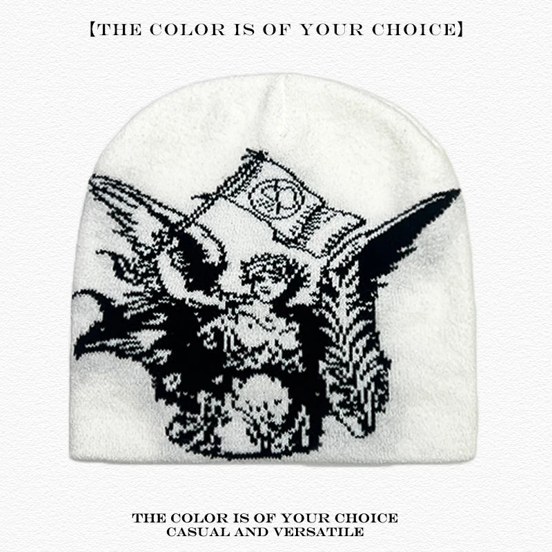 Spider Web Jacquard Beanie Hat – Dark Style Hip Hop Knit Cap