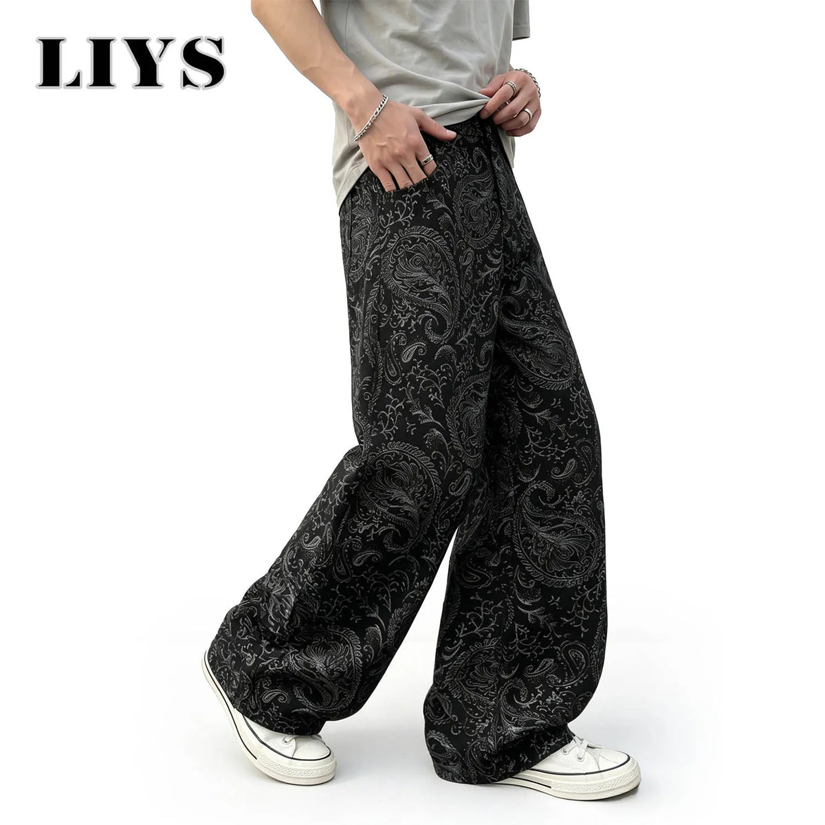 Men's Paisley Print Baggy Straight Jeans – Dark Streetwear