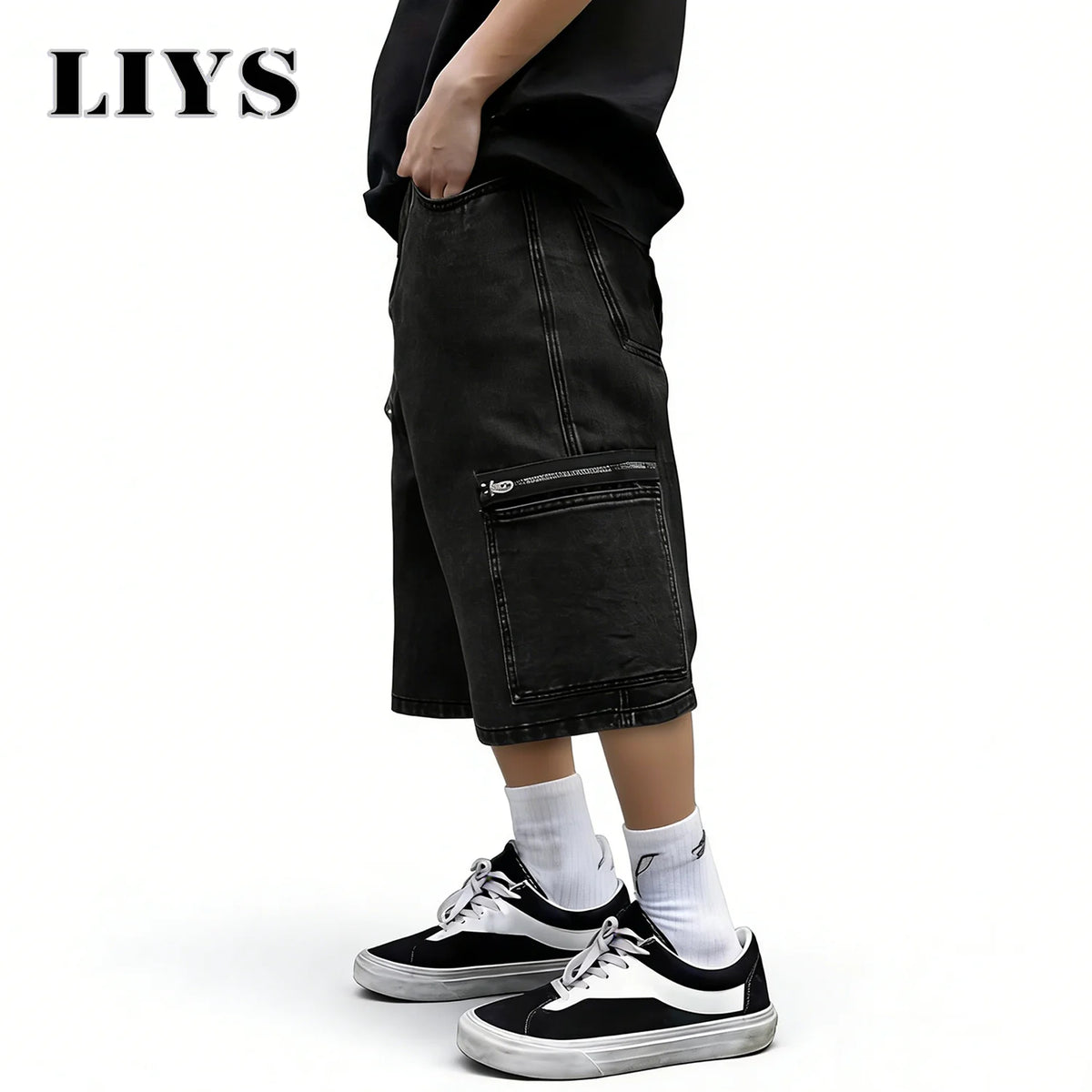 Men's Baggy Cargo Denim Shorts – Multi-Pocket Streetwear