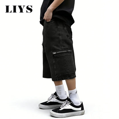Men's Baggy Cargo Denim Shorts – Multi-Pocket Streetwear