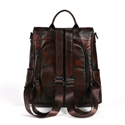 Vintage Wax Cowhide Leather Backpack for Women | Retro Flap