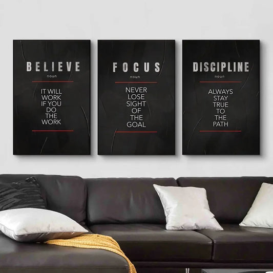 Motivational Definition Wall Art Print – Believe, Discipline, Focus Poster