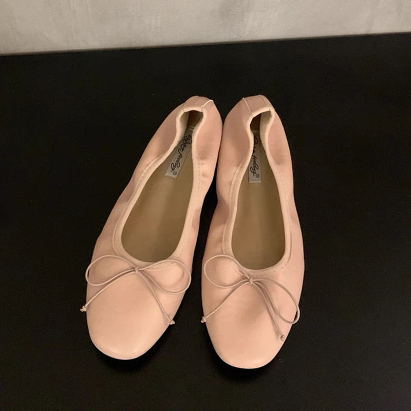 Women's Ballet Flat Shoes with Bow – Elegant Slip-On Flats
