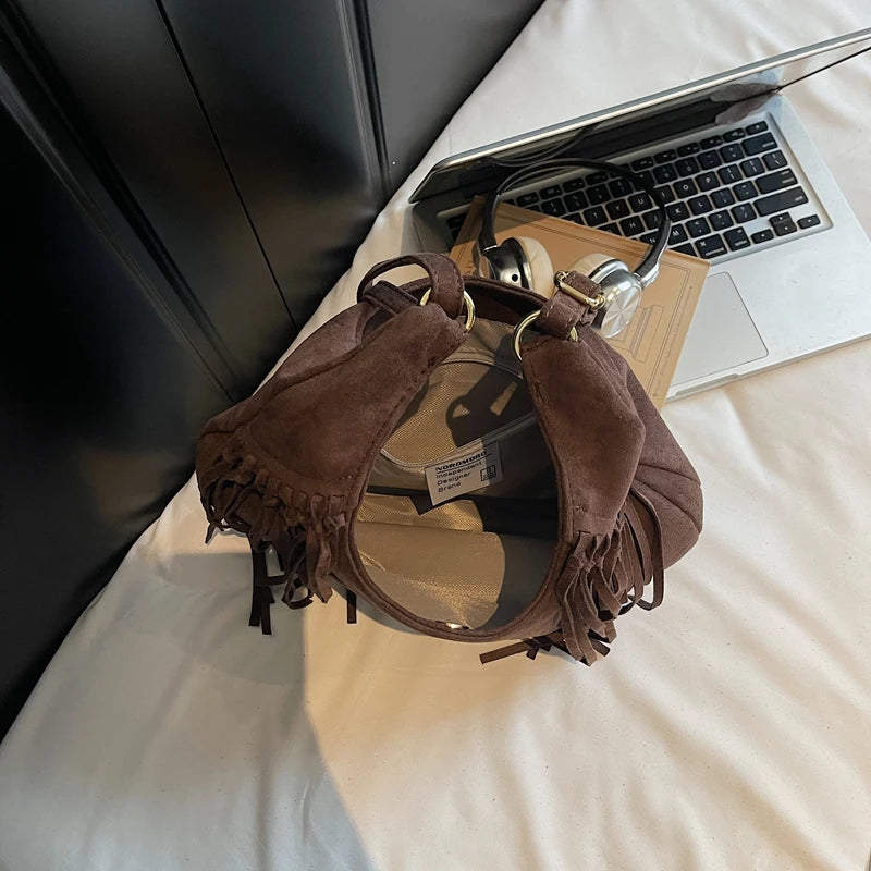 Design Faux Suede Shoulder Bags for Women Retro New Luxury Handbags
