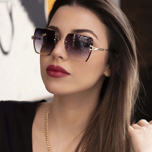 Oversized Rimless Sunglasses for Women – Luxury Square Gradient Shades