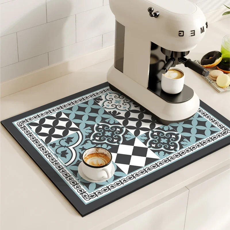 Vikama Vintage Coffee Machine Mat Absorbent Quick-Drying Drainage Mat Non-Slip Dish Drying Kitchen