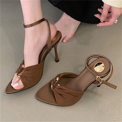 Women's Pointed Toe Stiletto Sandals with Buckle Strap