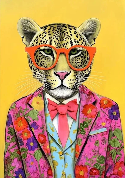 Abstract Animal Wall Art Poster – Funny Dressed Animal Print for Club & Home Decor