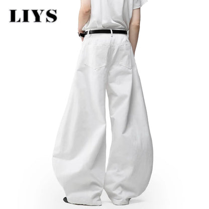 Wide Leg Baggy Jeans Men – Skeleton Dancing Print White Denim