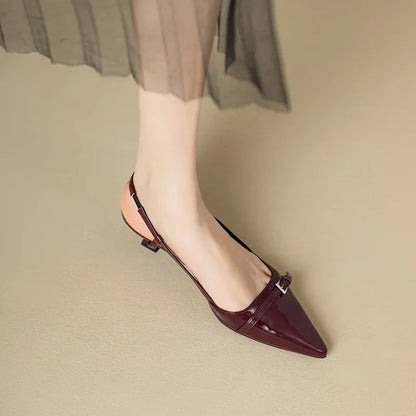 Pointed Toe Slingback Heels – Women's Patent Leather Sandals