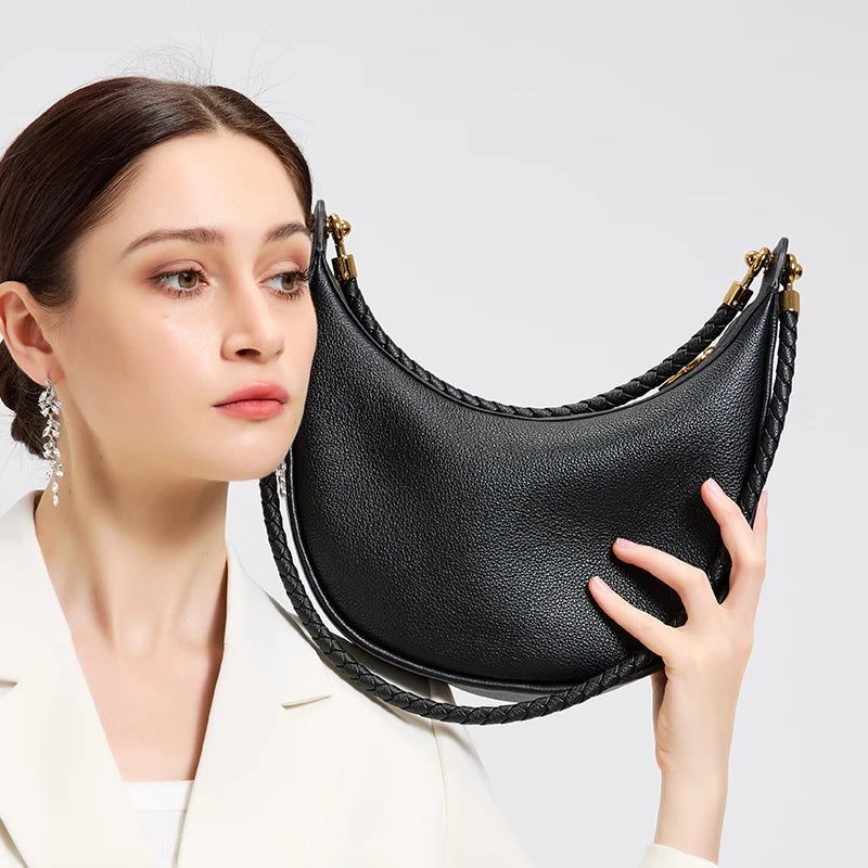 Women's Genuine Leather Shoulder Bag – Luxury Crescent Hobo