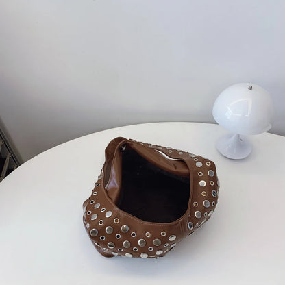 Punk Rivet Hobo Bag – PU Leather Shoulder Bag for Women