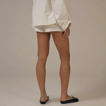 Women's Cream Denim Skort Low Waist Mini Skirt with Pockets