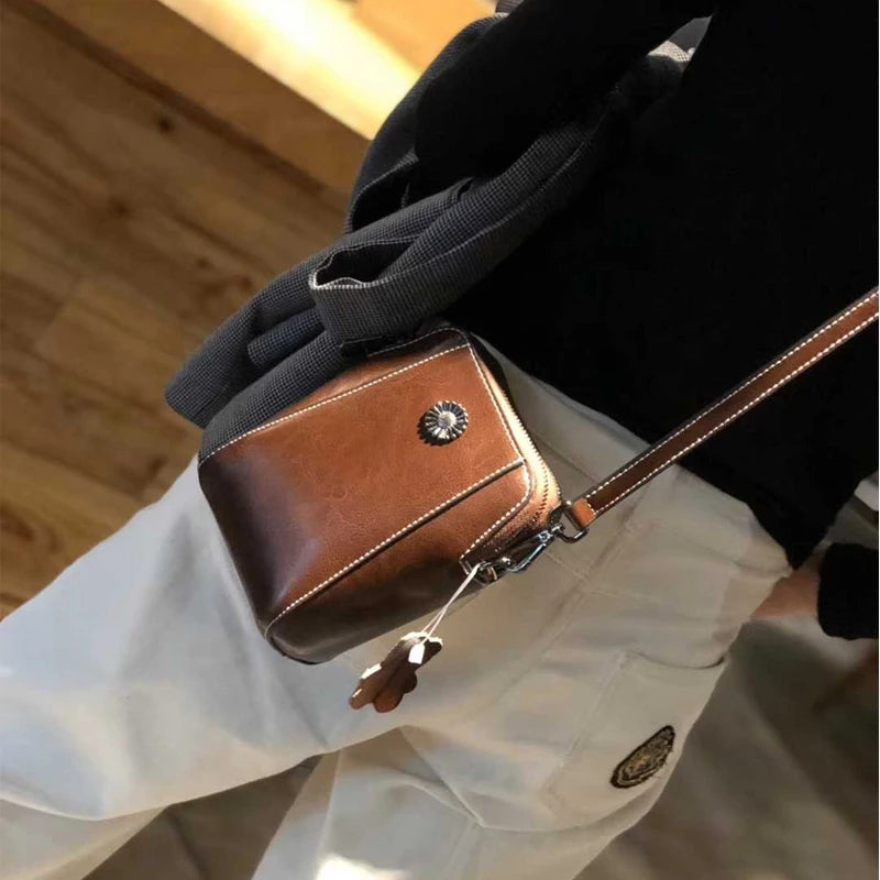 Genuine Leather Crossbody Phone Bag – Oil Wax Cowhide