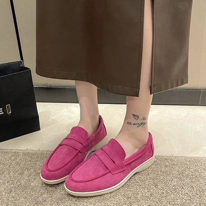 Women's Suede Slip-On Loafers Flat Moccasin Mules