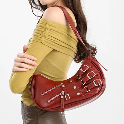 Vintage PU Leather Shoulder Bags For Women Y2K Trendy