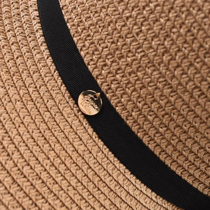 Wide Brim Straw Sun Hat with Black Ribbon Bow