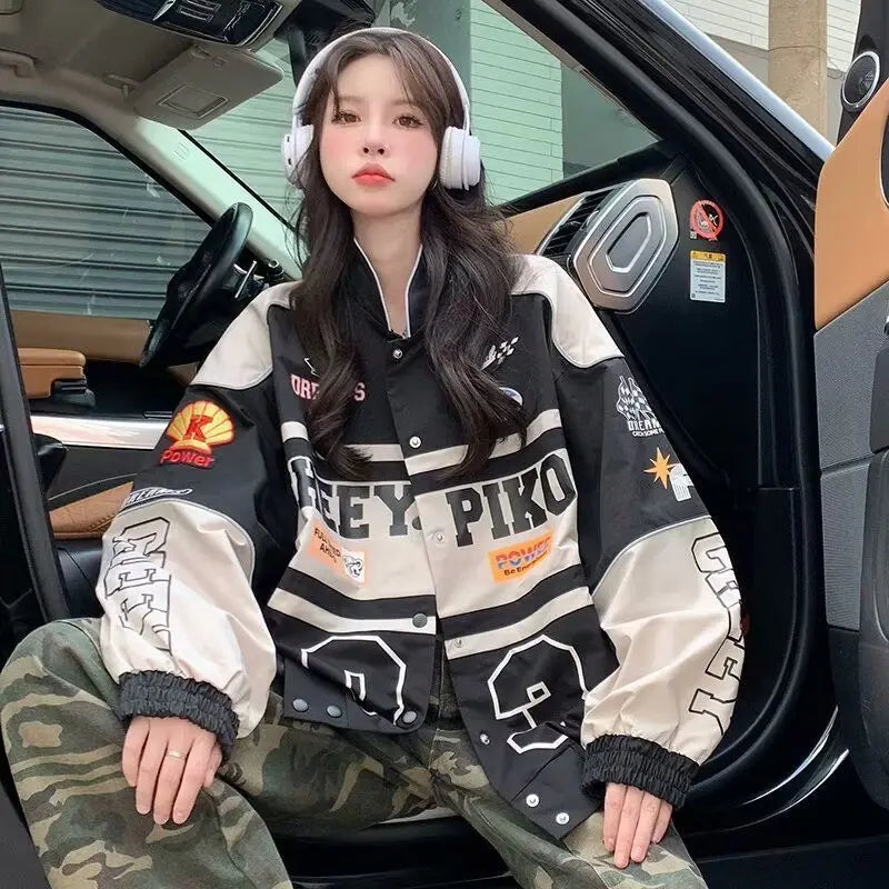 Racing Motorcycle Baseball Jacket – Streetwear Letter Print Couple Outfit