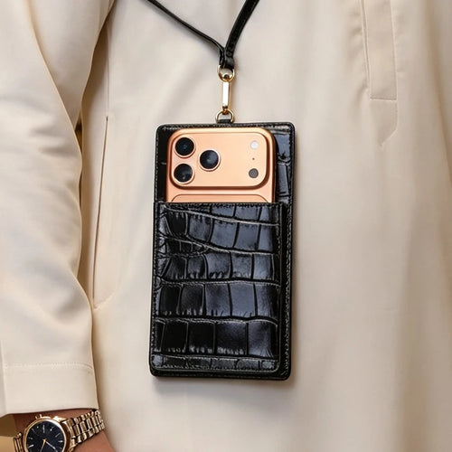 Leather Phone Bag Purse with Lanyard – Hiram Beron Croco