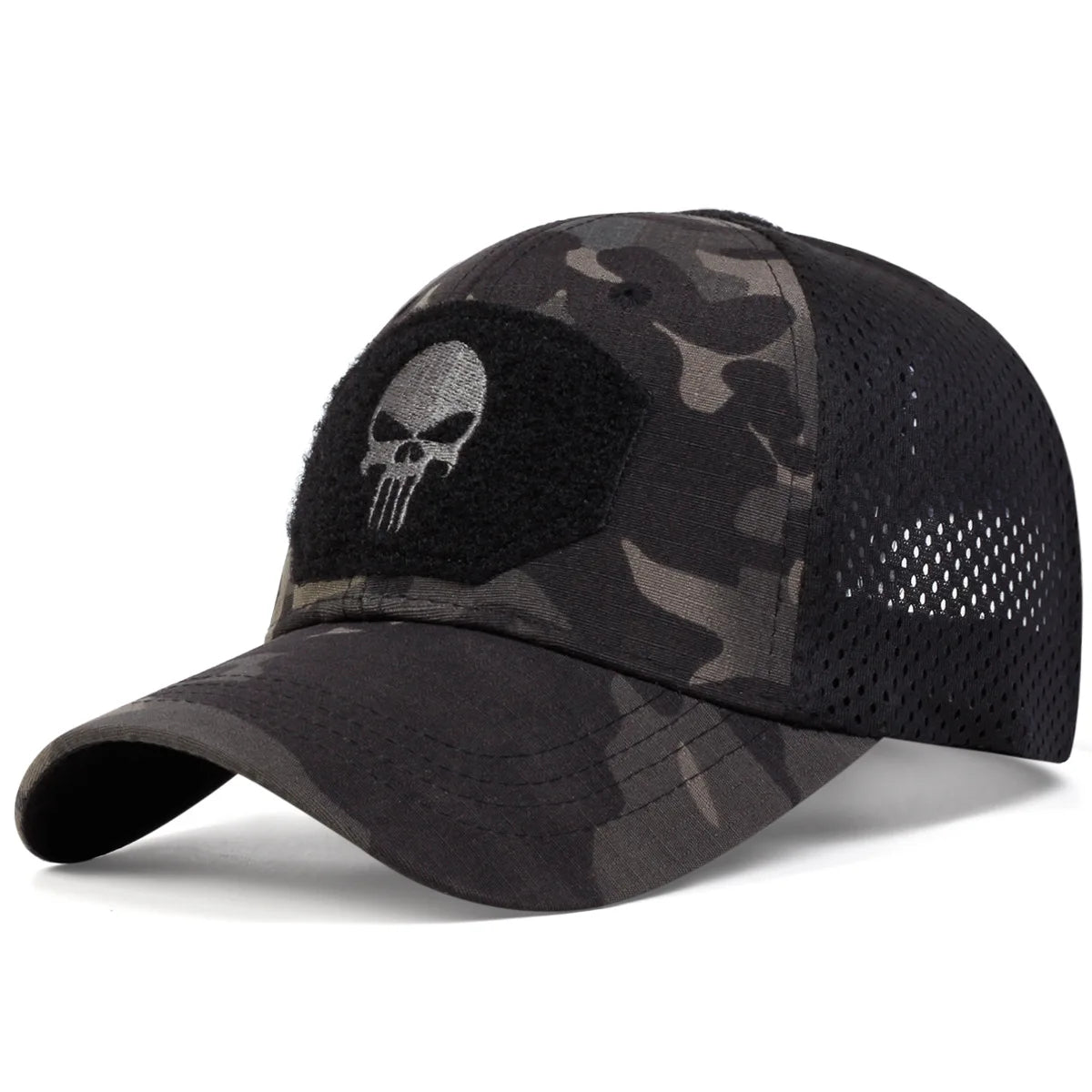 Skull Embroidered Tactical Baseball Cap – Breathable Mesh