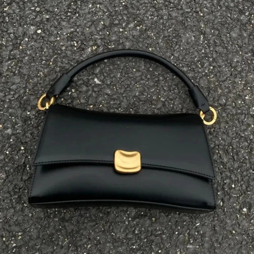 Y2K Women's Shoulder Bag – Black PU Leather Flap Lock Handbag