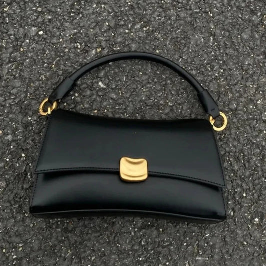 Y2K Women's Shoulder Bag – Black PU Leather Flap Lock Handbag