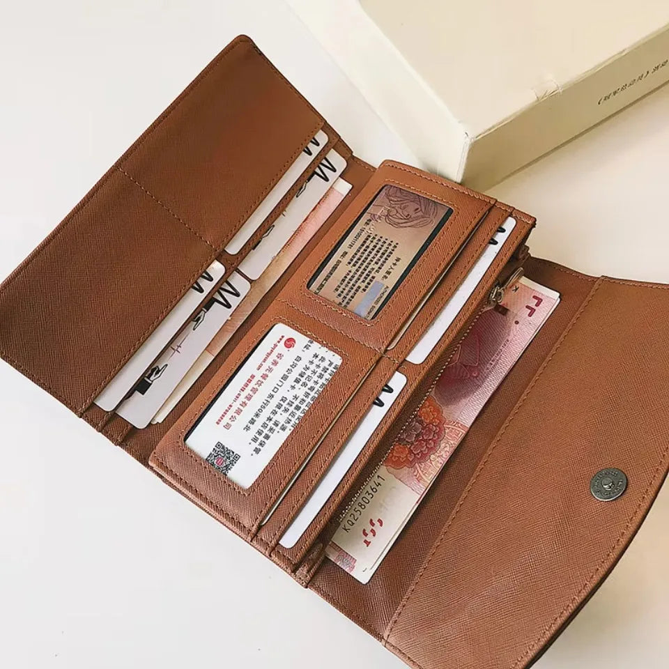 Vintage Trifold Wallet – Women's Long PU Leather Clutch