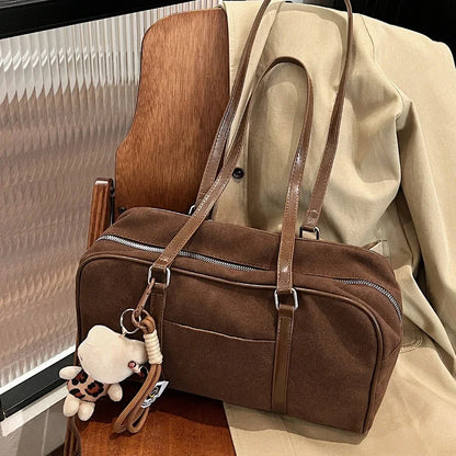 Casual Large Capaci Suede Retro Brown Commuter Shoulder Bag