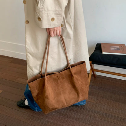 Faux Suede Large Tote Shoulder Bag for Women – Retro Soft Luxury