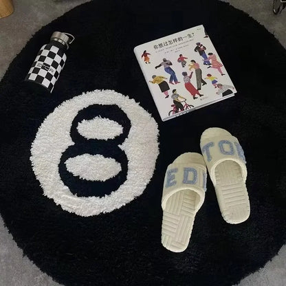 8-Ball Round Rug – Non-Slip Billiards Pool Ball Carpet for Bedroom & Bathroom