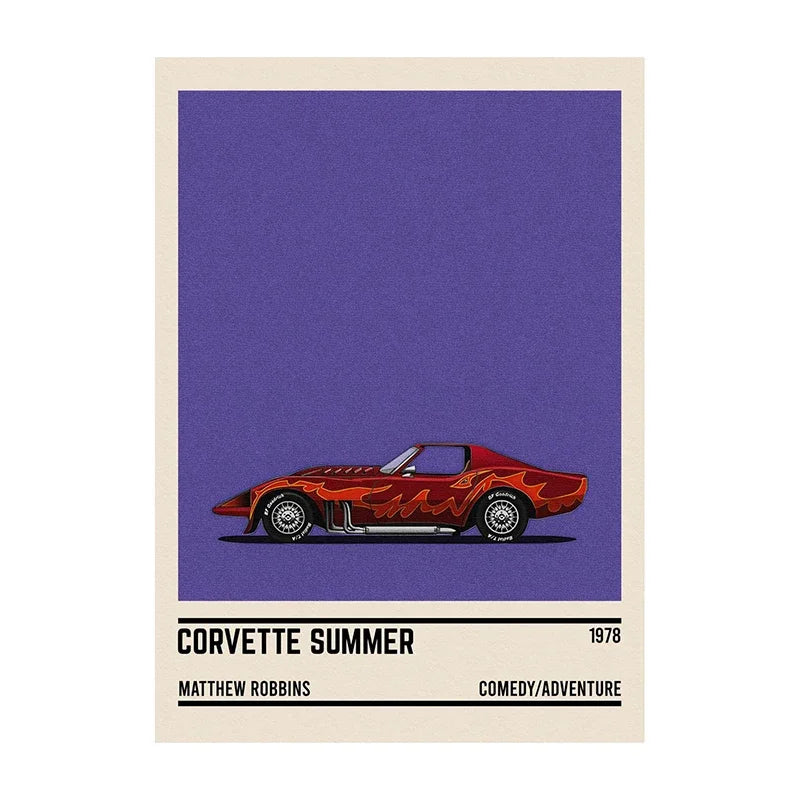 Movie Car Minimalist Poster Wall Art Print | Classic Film Decor