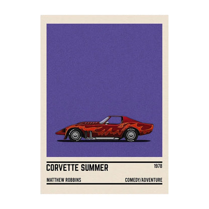 Movie Car Minimalist Poster Wall Art Print | Classic Film Decor