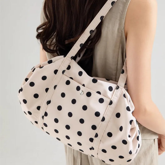 Sweet Cute Polka Dot Handbag Women Large Capacity Nylon Lightweight