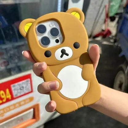 3D Rilakkuma Bear iPhone Case – Cute Silicone Cover with Ears