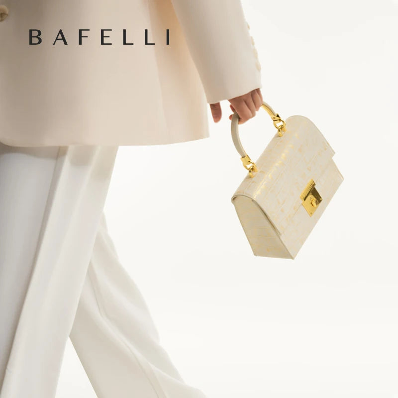 Genuine Leather Shoulder Handbag with Gold Hardware