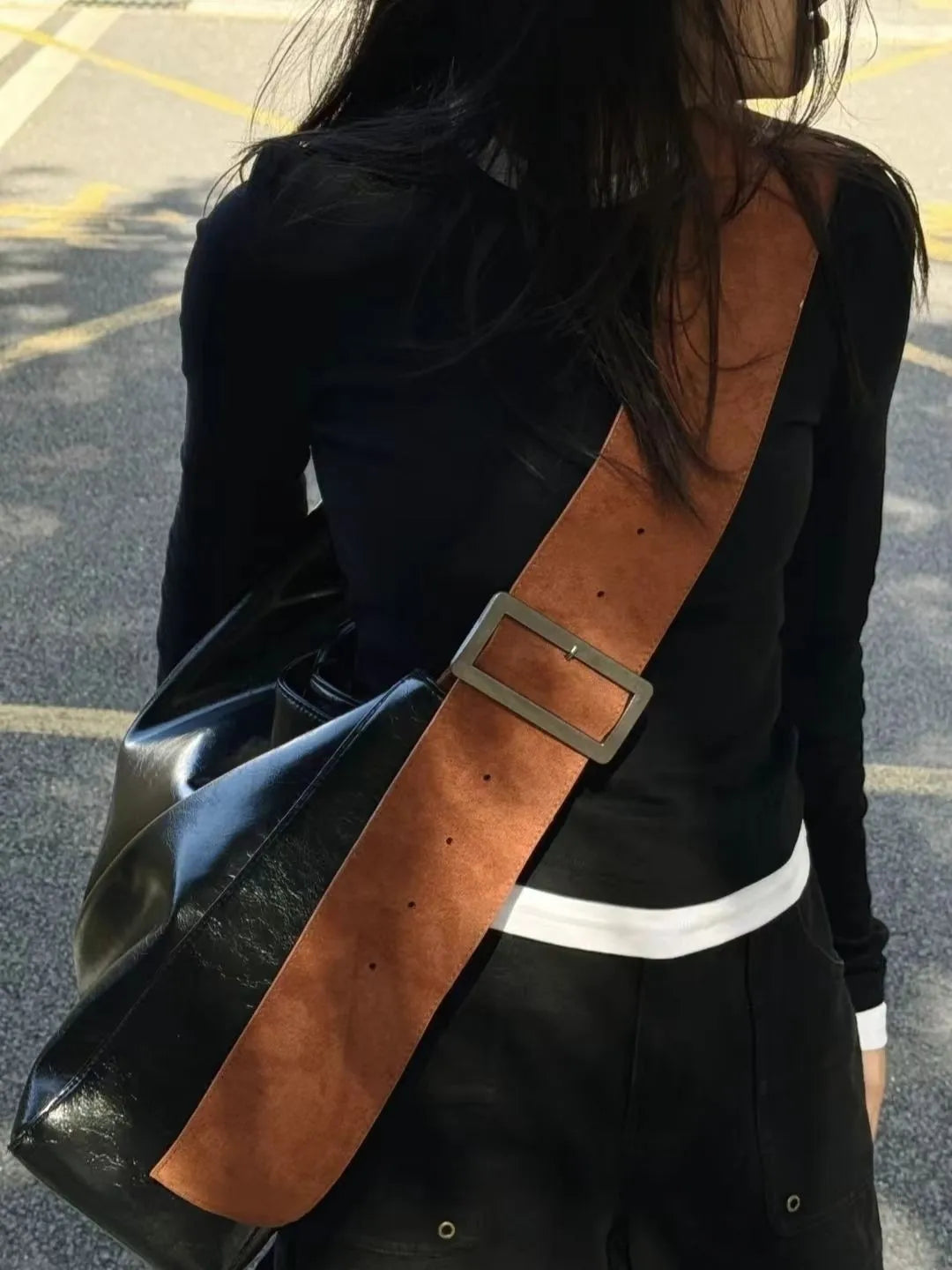 Retro Black Messenger Bag Women New Pu Leather Large Capacity