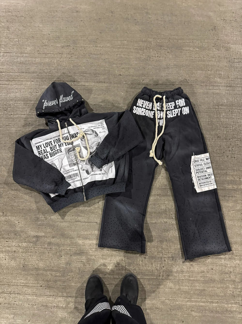 Y2K Gothic Punk Two-Piece Set – Zip Hoodie & Graphic Pants