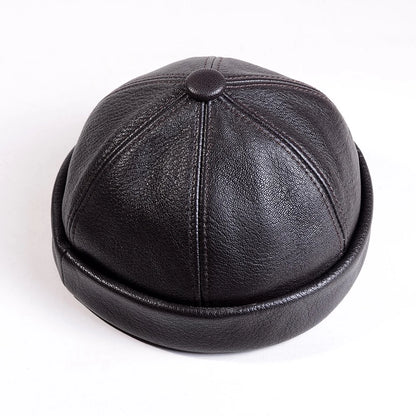 Men S Women Real Leather Winter Warm Skullcap Beanies Beret Round Hat Brimless Caps