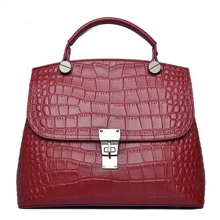 Alligator-Embossed Genuine Leather Women's Satchel Handbag