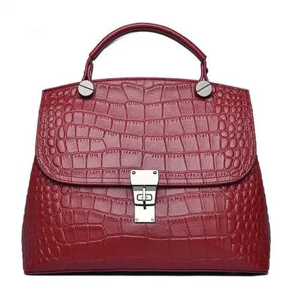 Alligator-Embossed Genuine Leather Women's Satchel Handbag