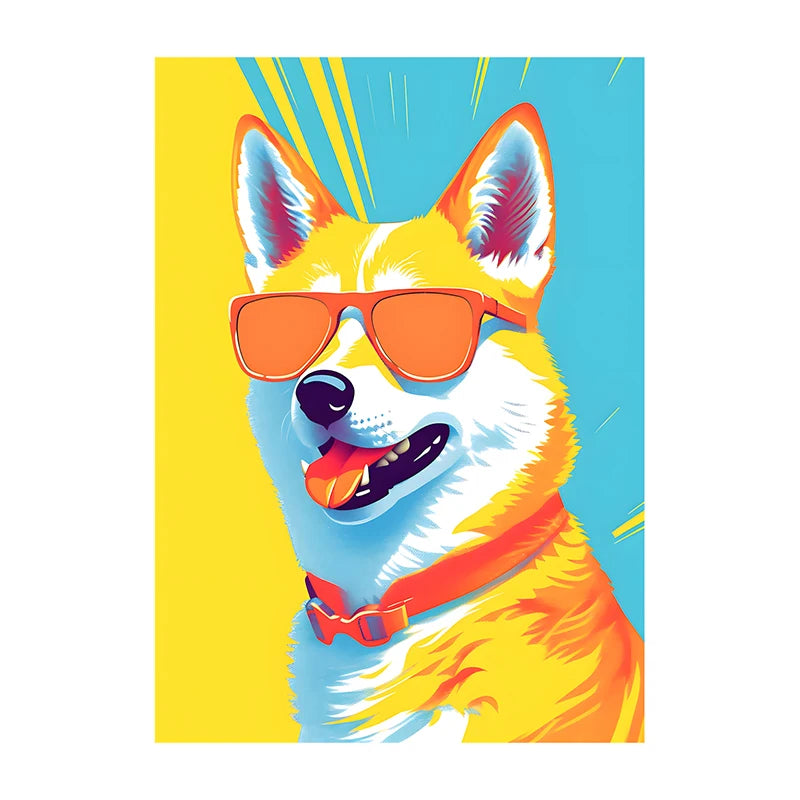 Corgi Wearing Sunglasses Poster Funny Dog Canvas Painting Print Wall Art Picture Living Room Cuadros