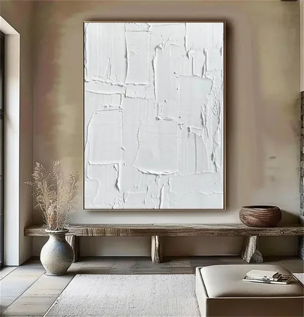 White Abstract Textured Canvas Poster – Minimalist Wabi-Sabi Wall Art