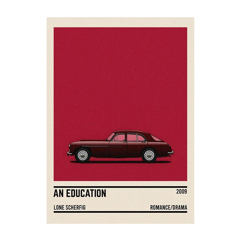Movie Car Minimalist Poster Wall Art Print | Classic Film Decor