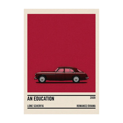 Movie Car Minimalist Poster Wall Art Print | Classic Film Decor