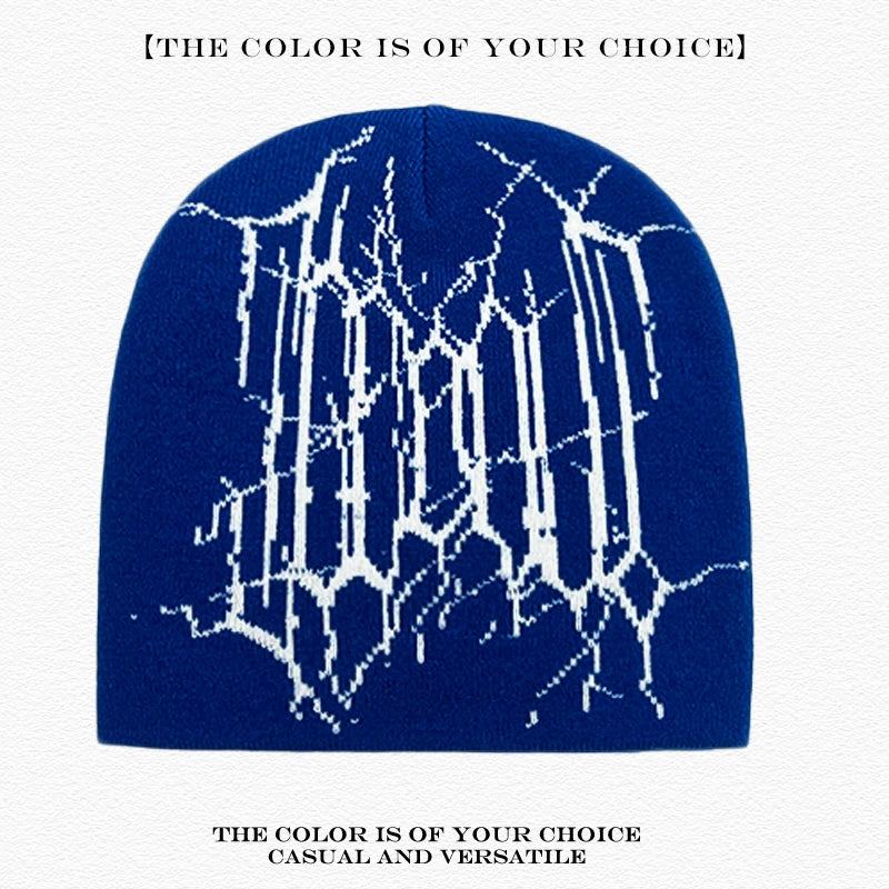 Spider Web Jacquard Beanie Hat – Dark Style Hip Hop Knit Cap